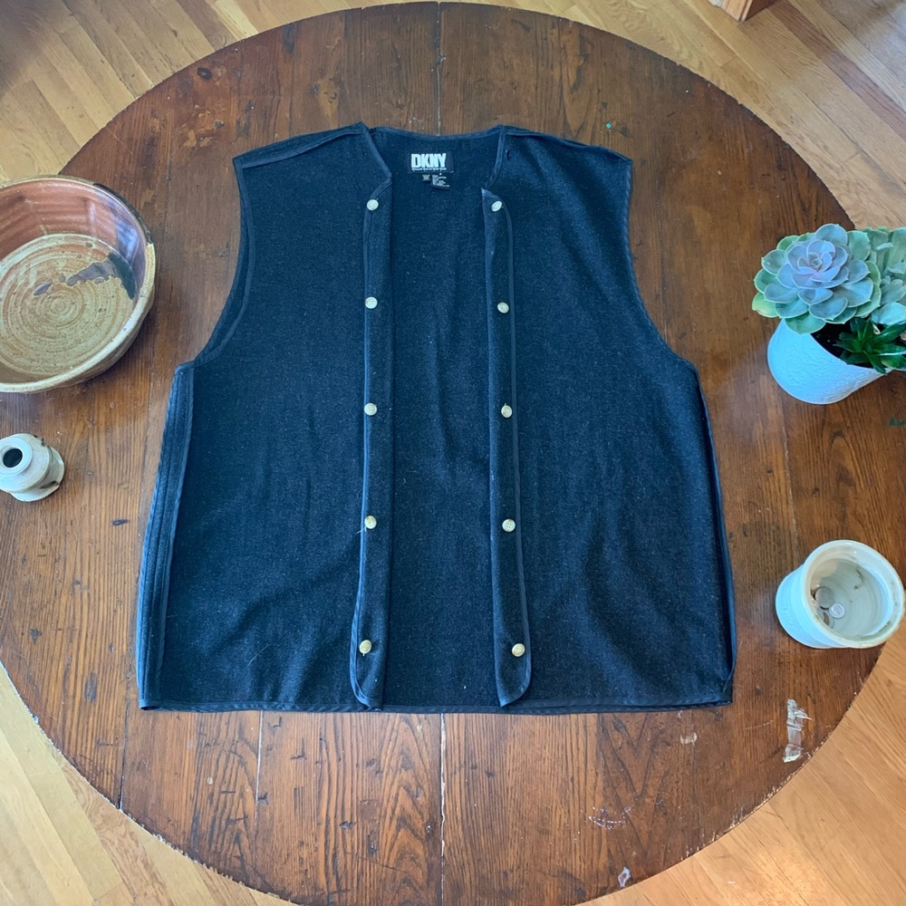 DKNY open front black vest